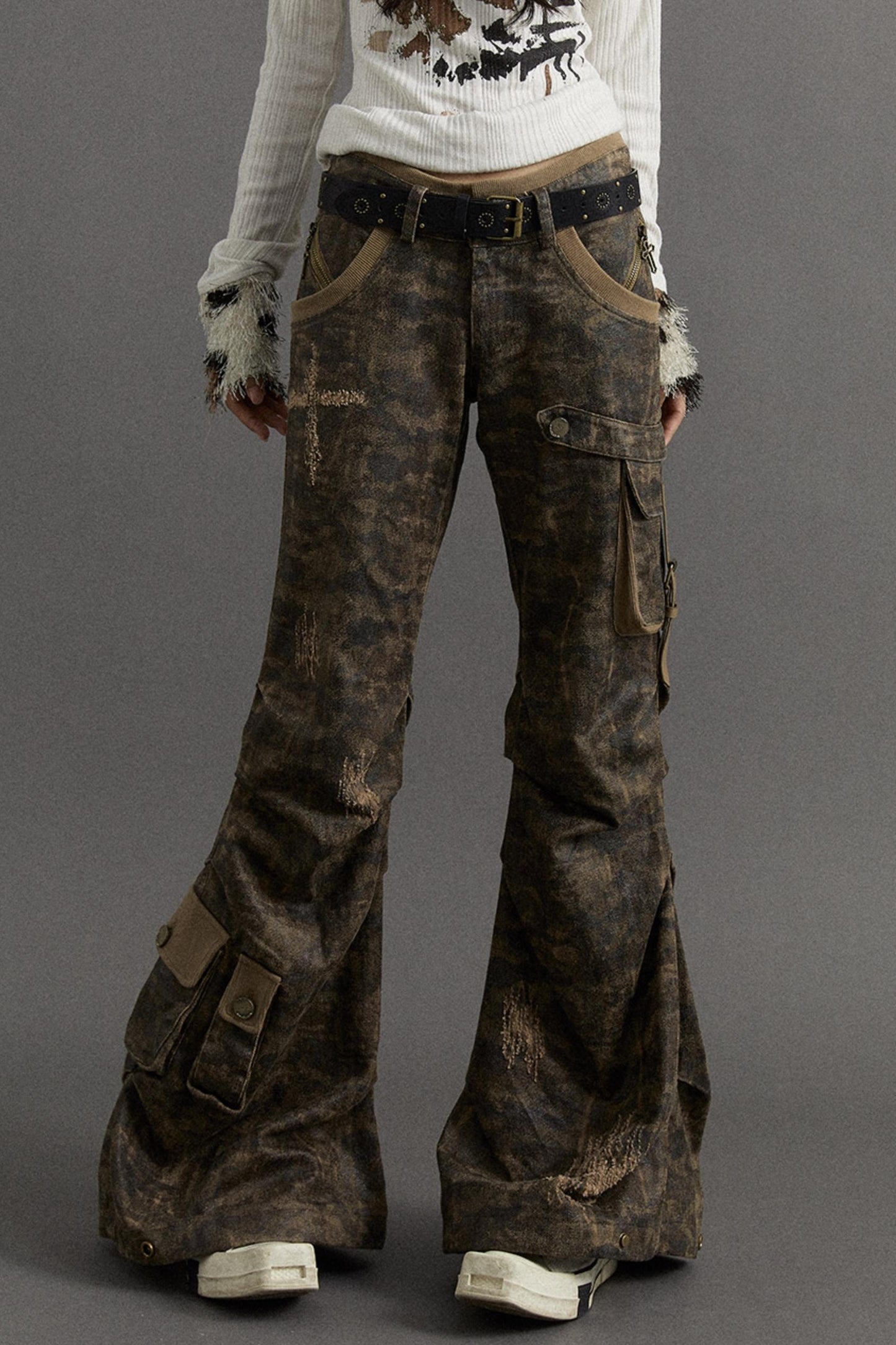 Punk Camo Flared Cargo Pants