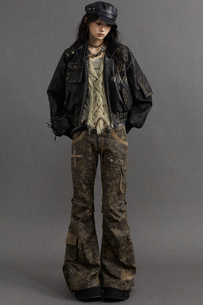 Punk Camo Flared Cargo Pants