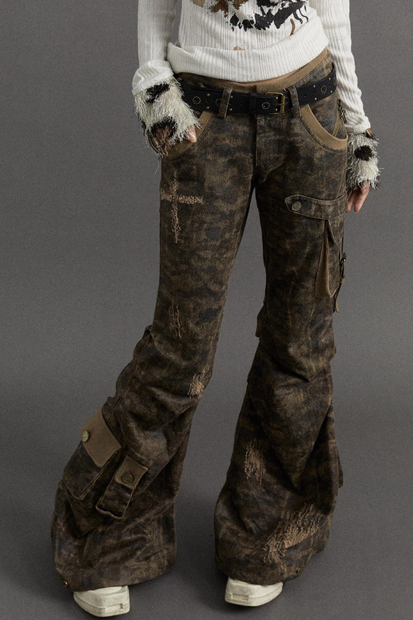 Punk Camo Flared Cargo Pants