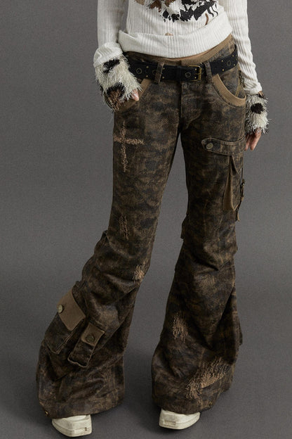 Punk Camo Flared Cargo Pants