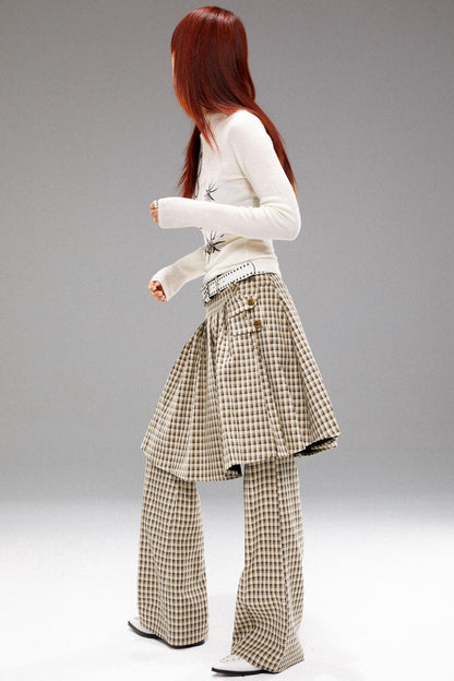 Pleated Check Slim Culottes Pants