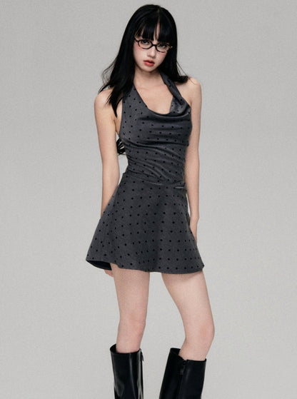 Polka Dot Tie Halterneck Dress