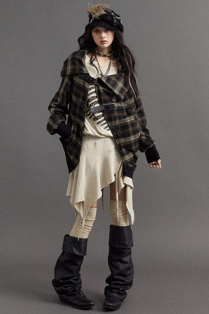 Asymmetric Check Punk Jacket