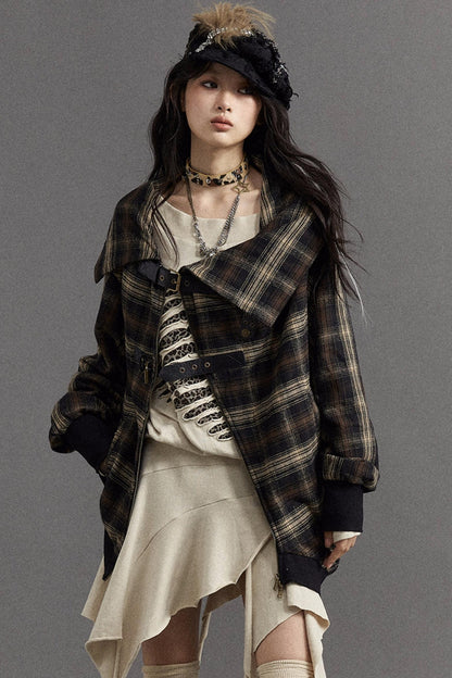 Asymmetric Check Punk Jacket