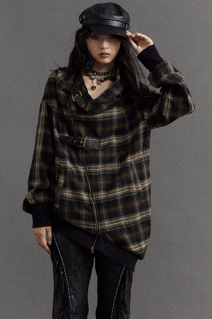 Asymmetric Check Punk Jacket