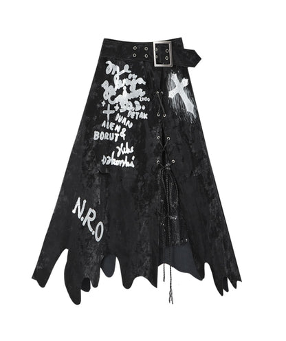 Street Punk Leather Long Skirt