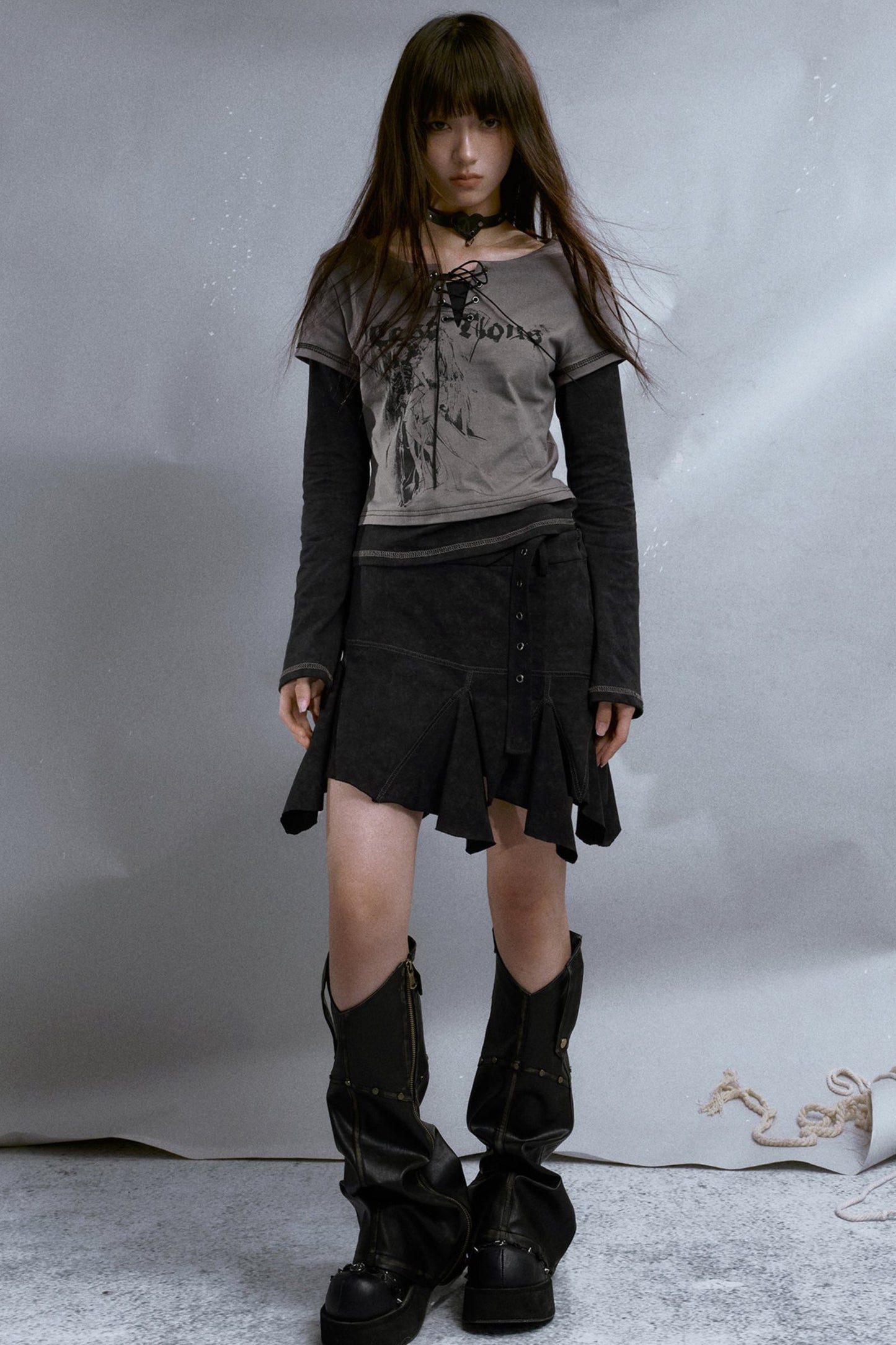 Black Distressed Punk Skirt