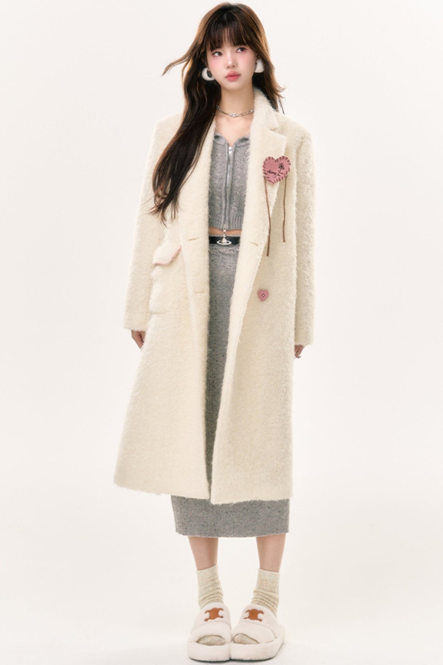 Thickened Off White Wool Coat