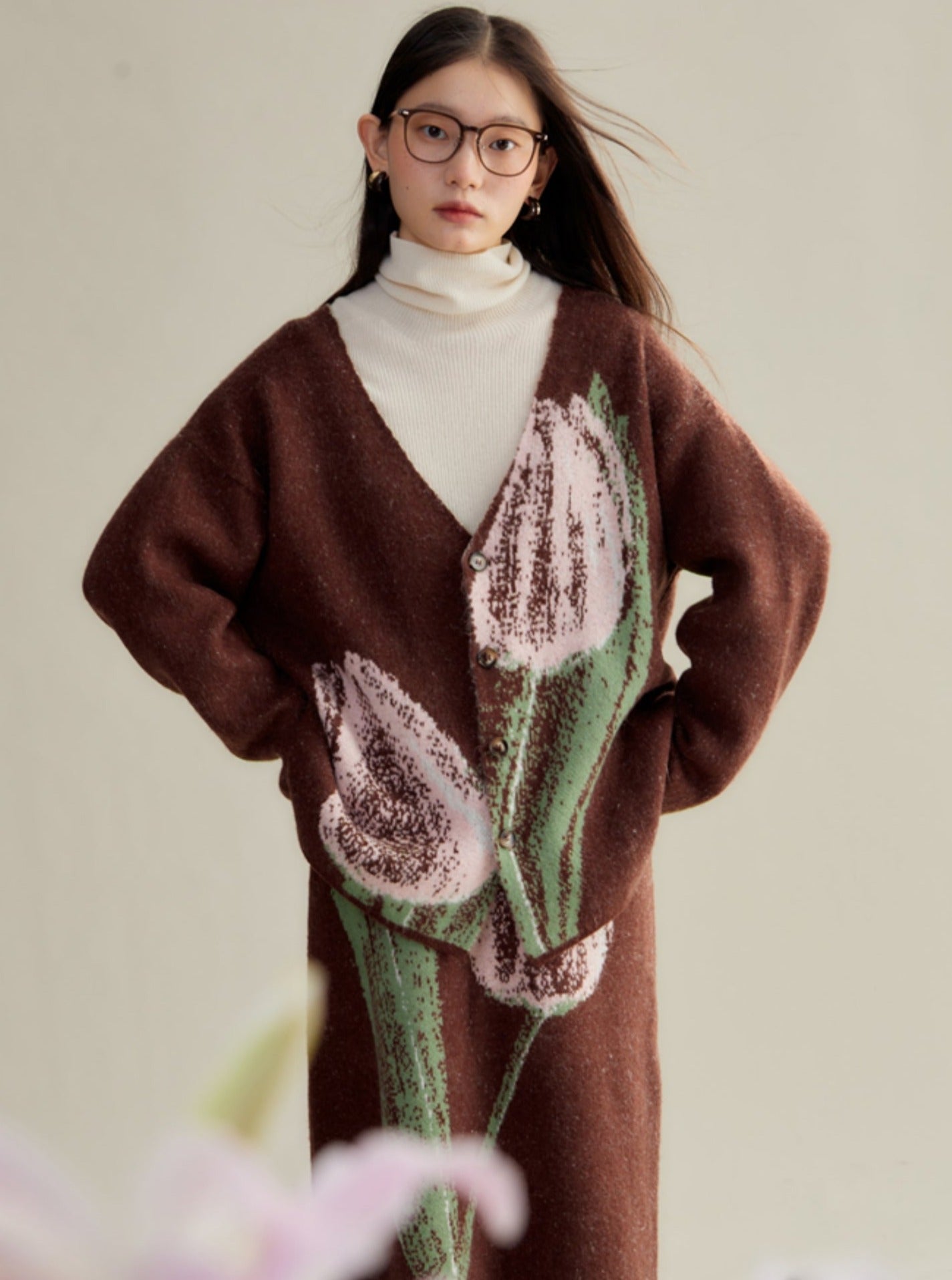 ambience contrast knit sweater skirt set