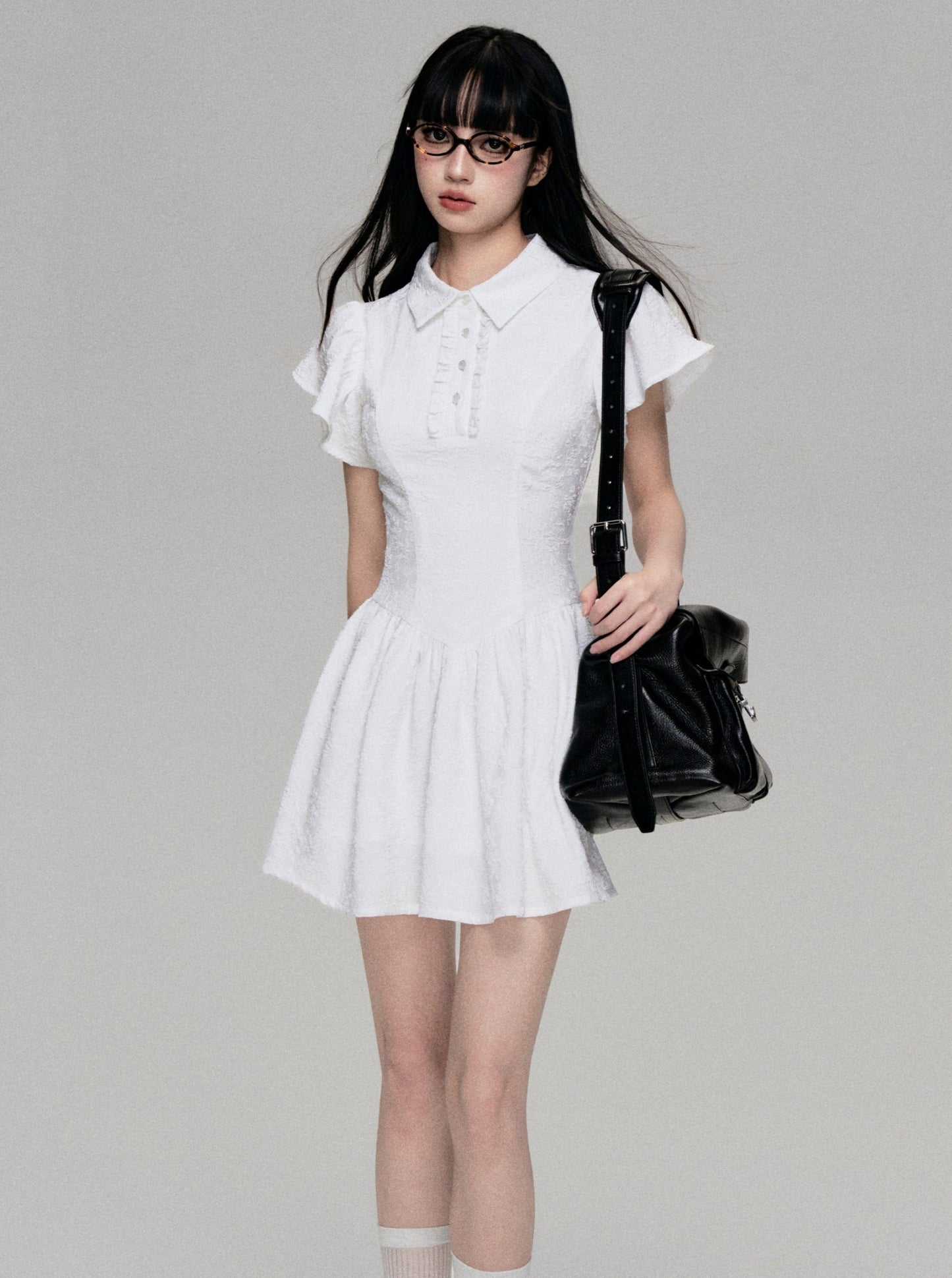 Fly Sleeve Polo Neck A-Line Dress