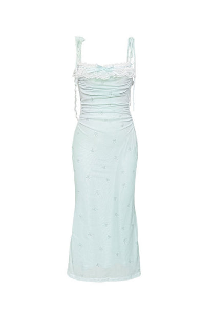 Bow Print Lace Mesh Sundress