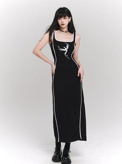 Niche Black Knitted Slip Dress