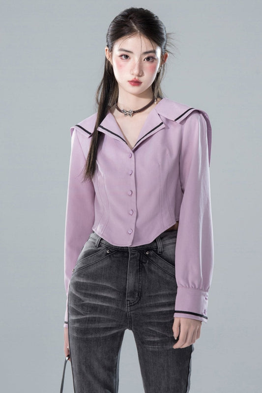 Lila Preppy Marinekragen Top 