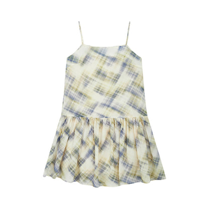 Illusion Plaid Halter Dress