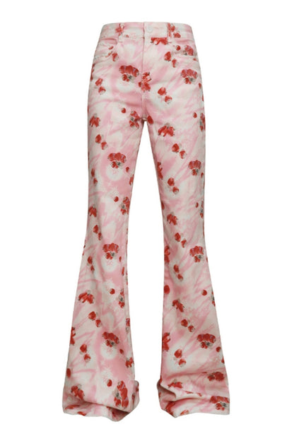 Strawberry Patterned Denim Flare Pants