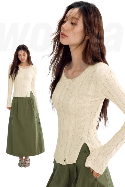 Short Slim Round Neck Sweater Top