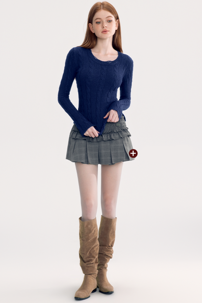 Short Slim Round Neck Sweater Top