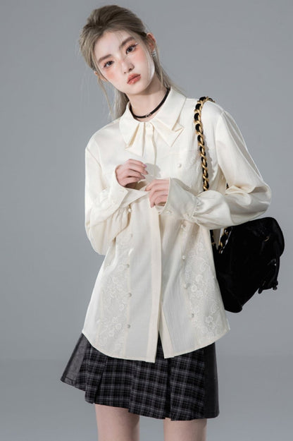 Apricot Blossom Lace Panel Shirt