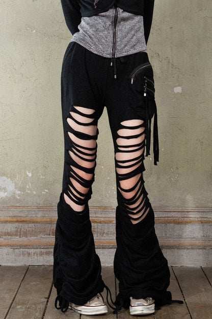 Ripped Wide-Leg Punk Trousers