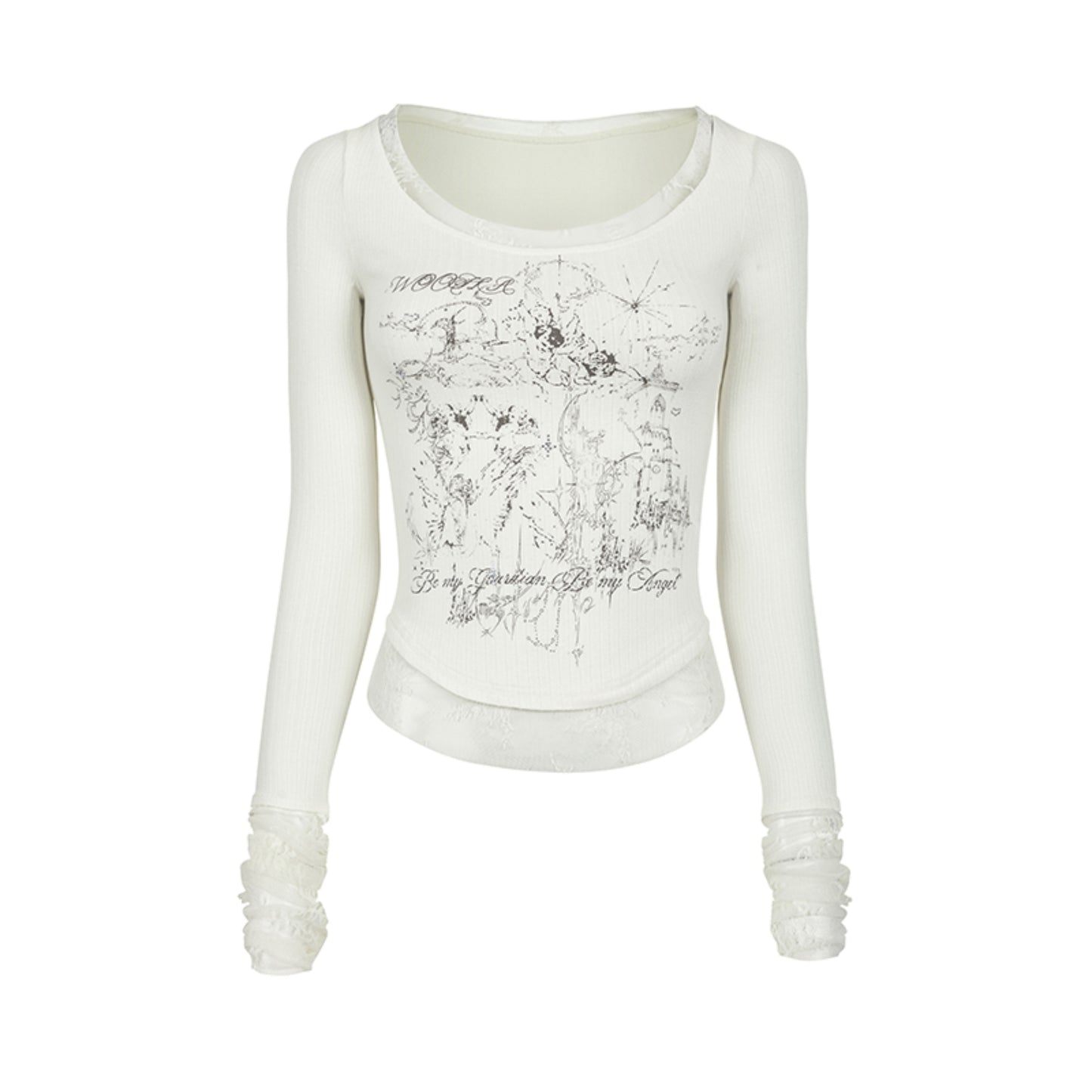 Printed Lace Long Sleeve Top