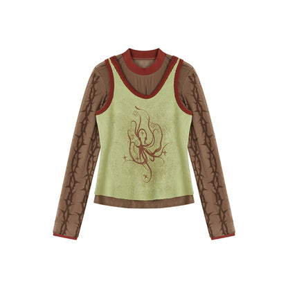 Octopus Print T-Shirt Two-Piece Set