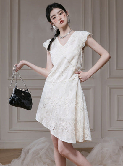 Rose Apricot Lace Cut-Out Dress