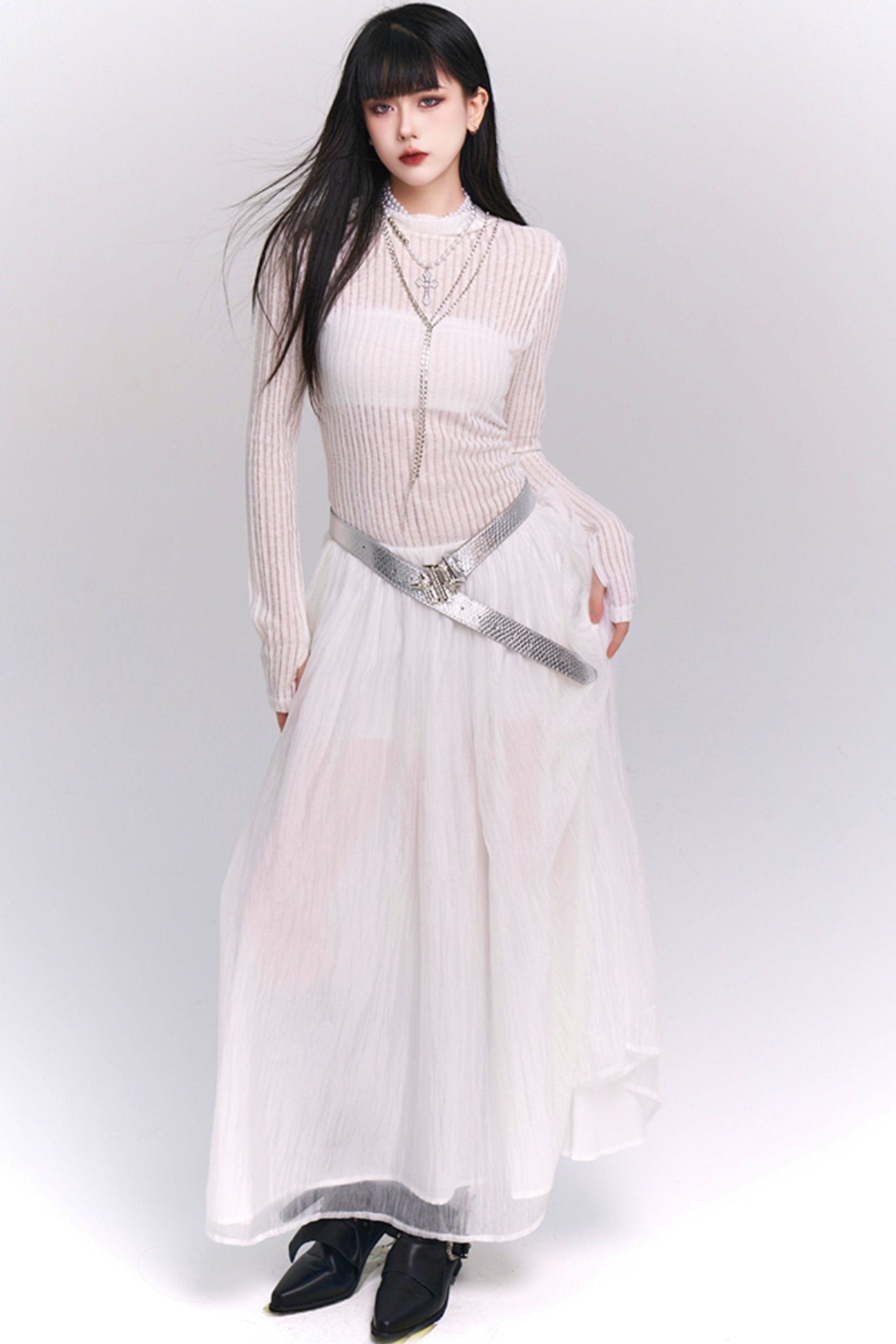 White Long-Sleeve Moonlight Dress