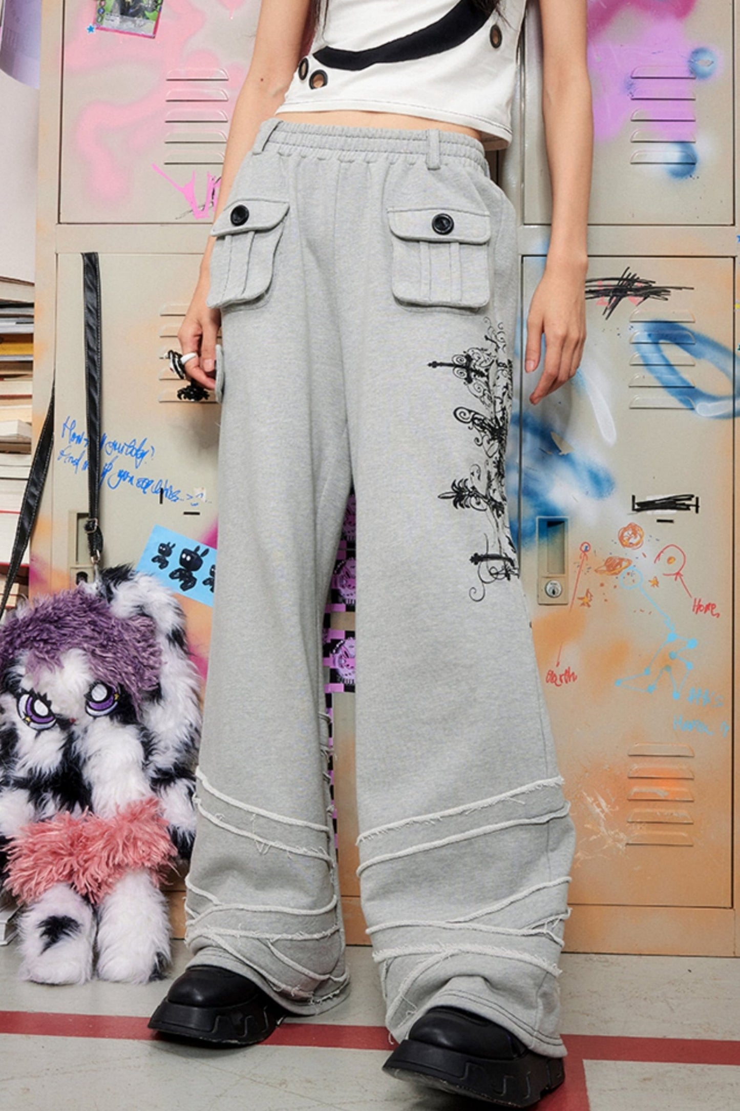 Cross Print Wide Leg Sweatpants