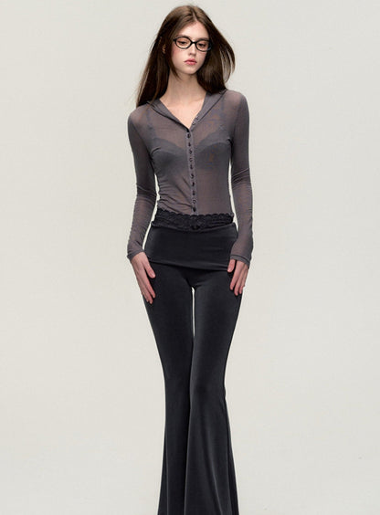 Knitted Lace High-Rise Flared Pants