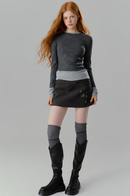 Glitter Contrasting Stitch Knit Undershirt