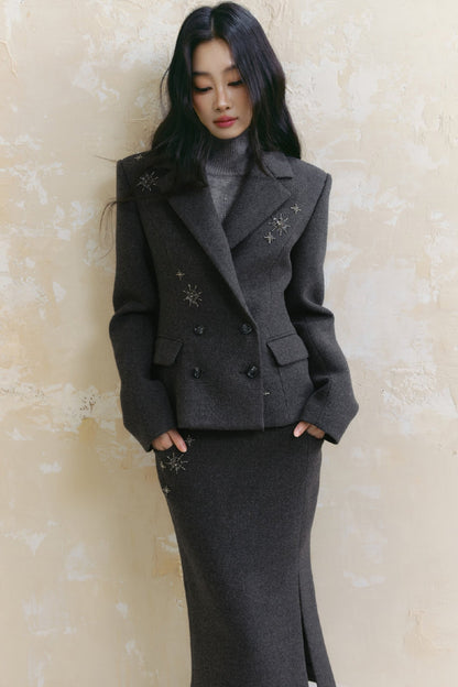 Tweed Coat And A Line Skirt Set-Up