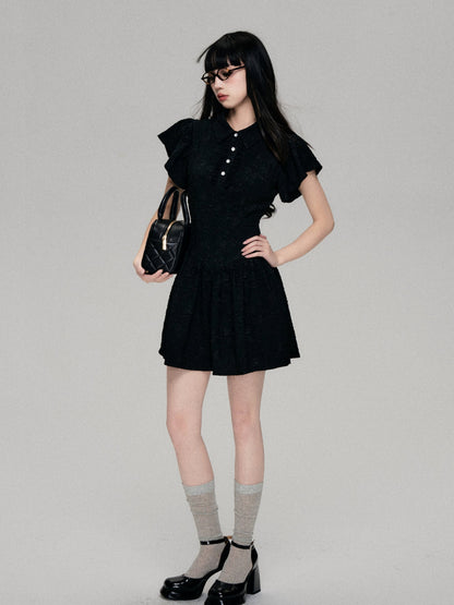 Fly Sleeve Polo Neck A-Line Dress