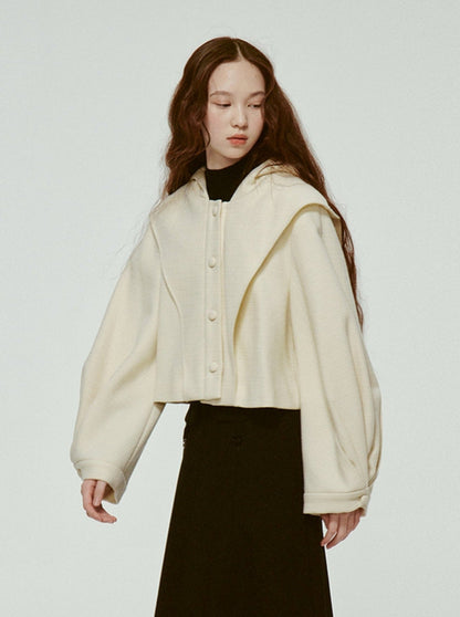 hooded short pleated lantern jacket