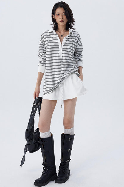 Striped Contrast Button-Down Loose Shirt