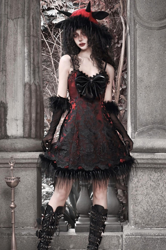 Dark Gothic Bow Slip Dress