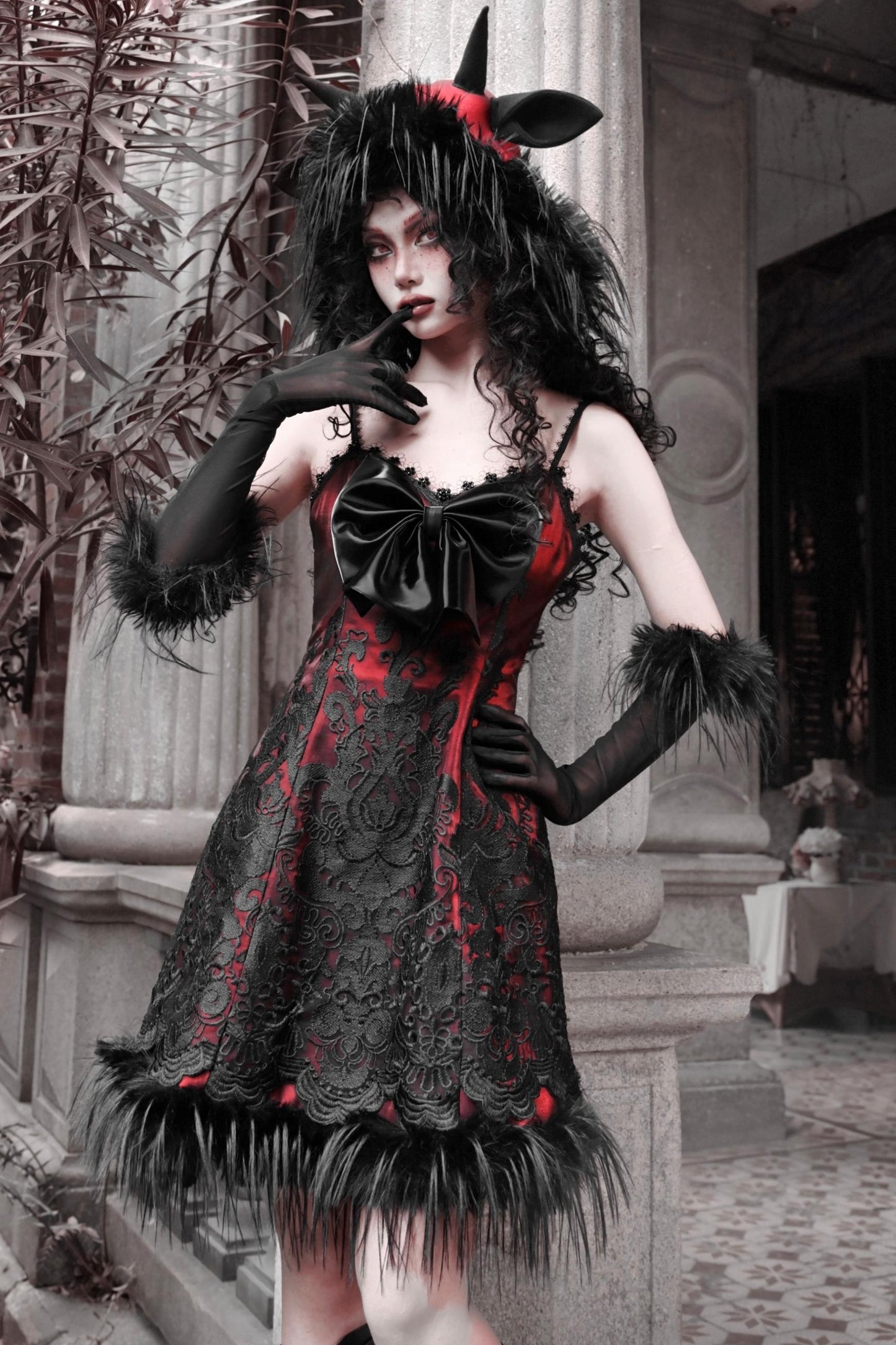 Dark Gothic Bow Slip Dress