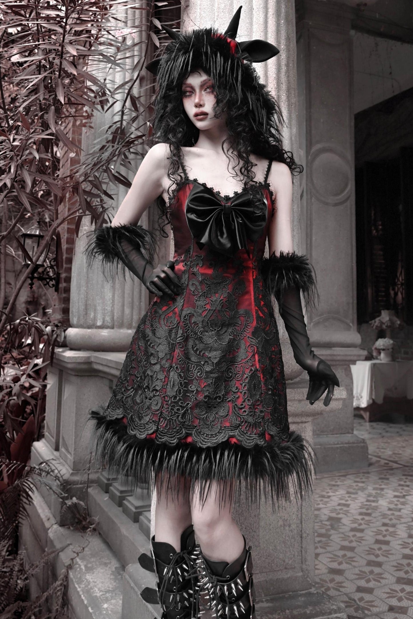 Dark Gothic Bow Slip Dress