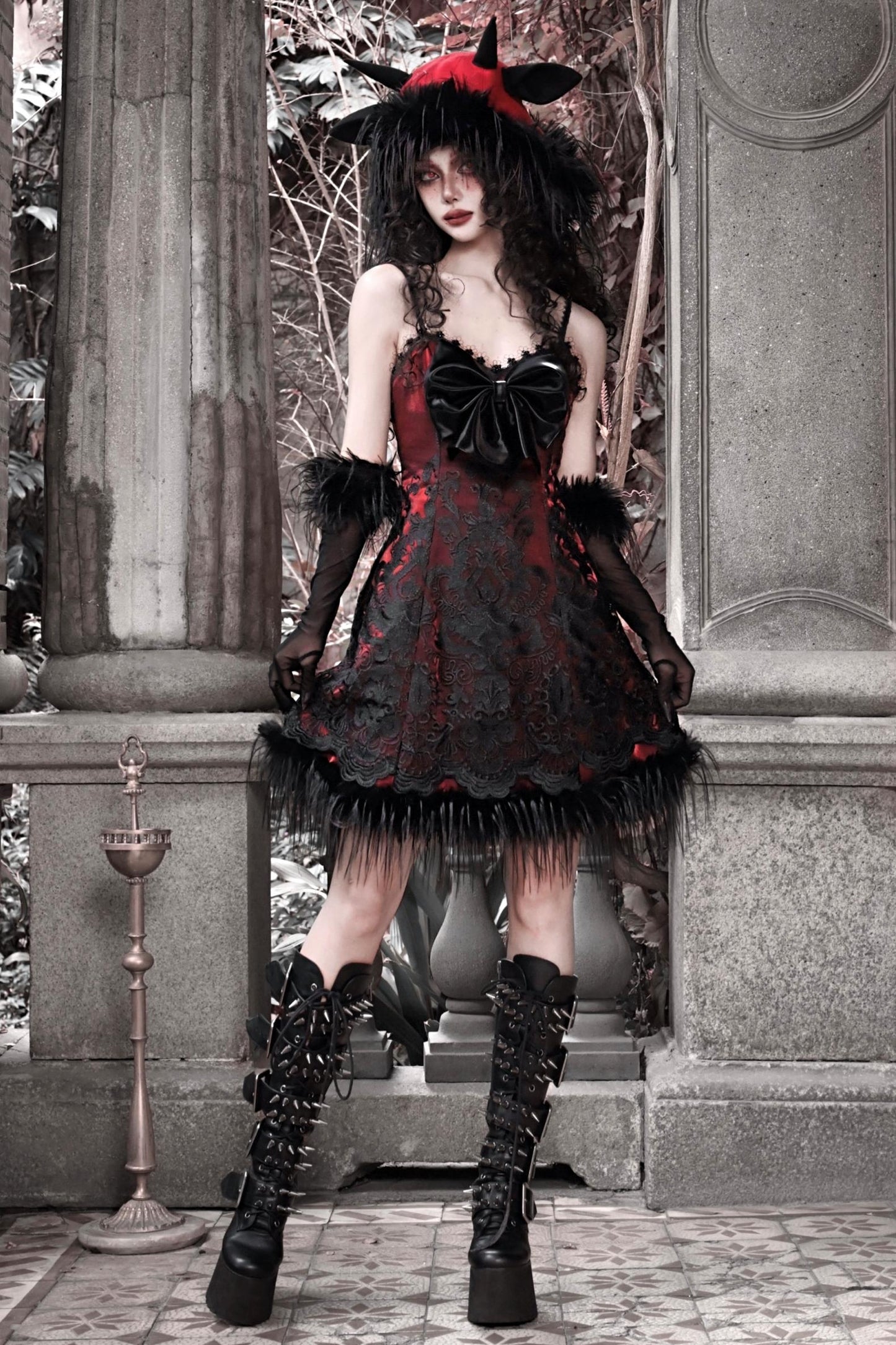 Dark Gothic Bow Slip Dress