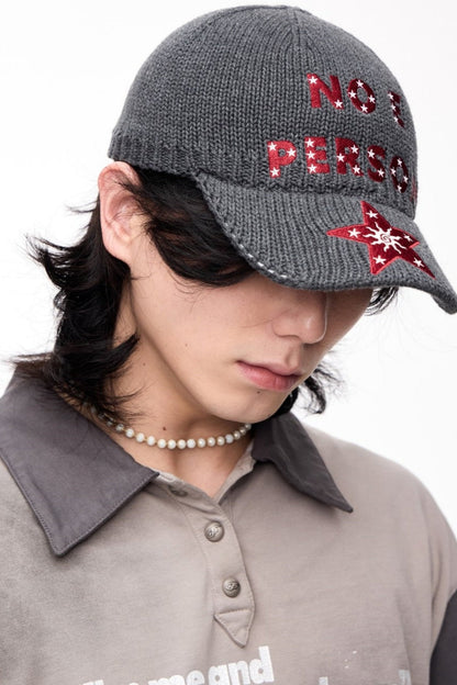 Gray Star Embroidered Wool Baseball Cap