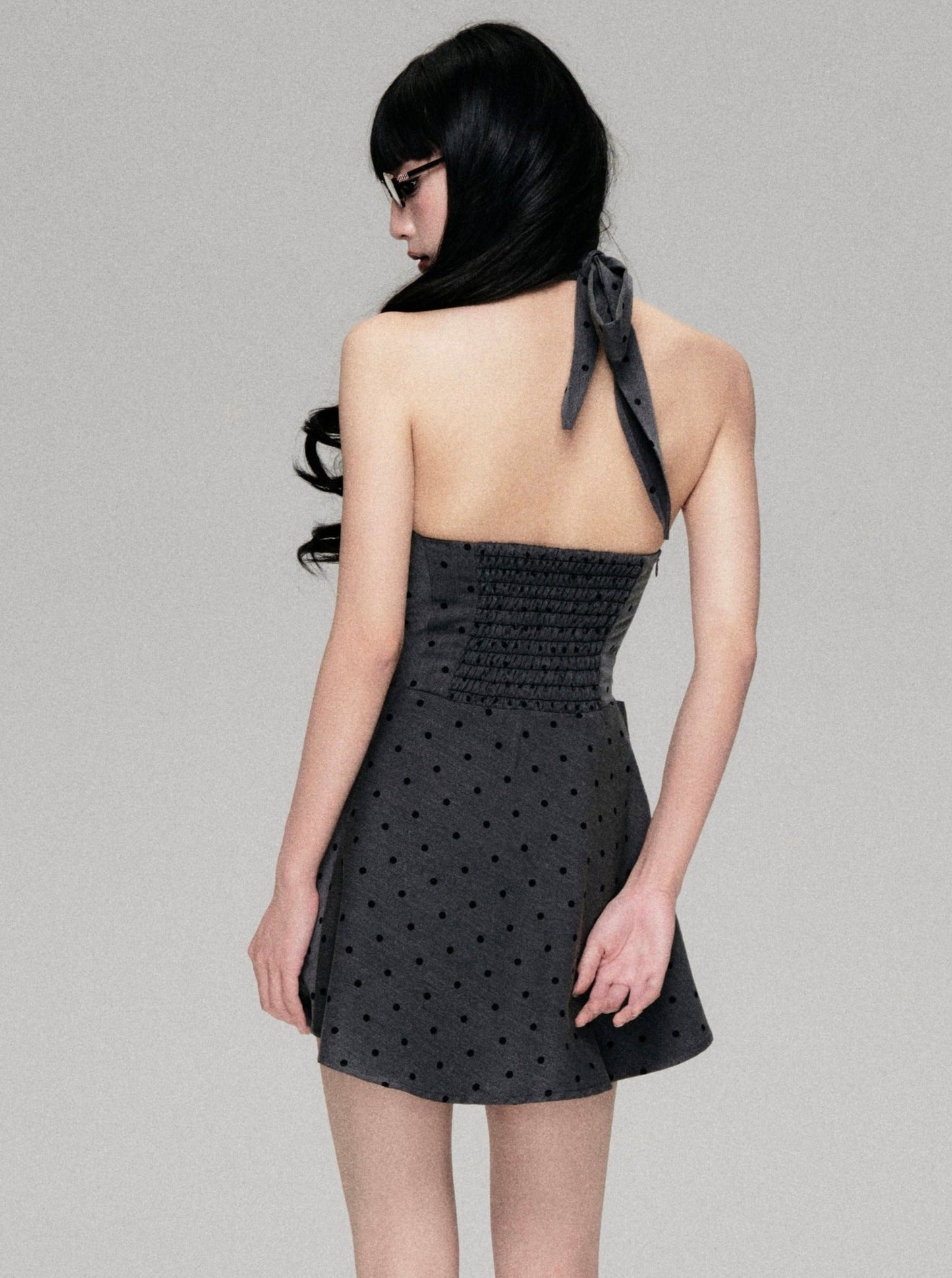 Polka Dot Tie Halterneck Dress