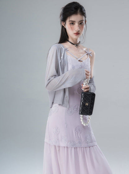 Light Purple Jacquard Slip Dress