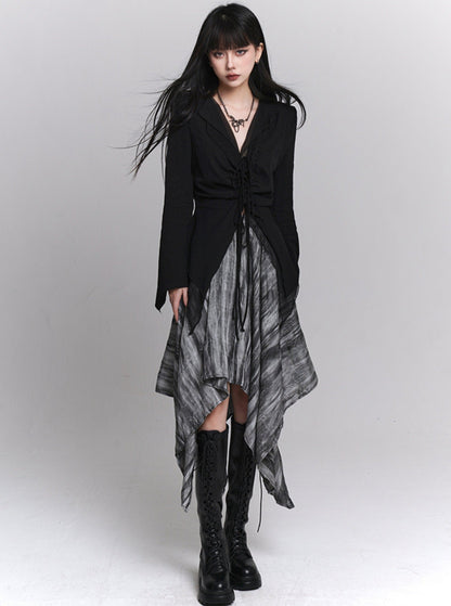 Cold Artistic Seaside Skirt With Black Shirt Set-Up