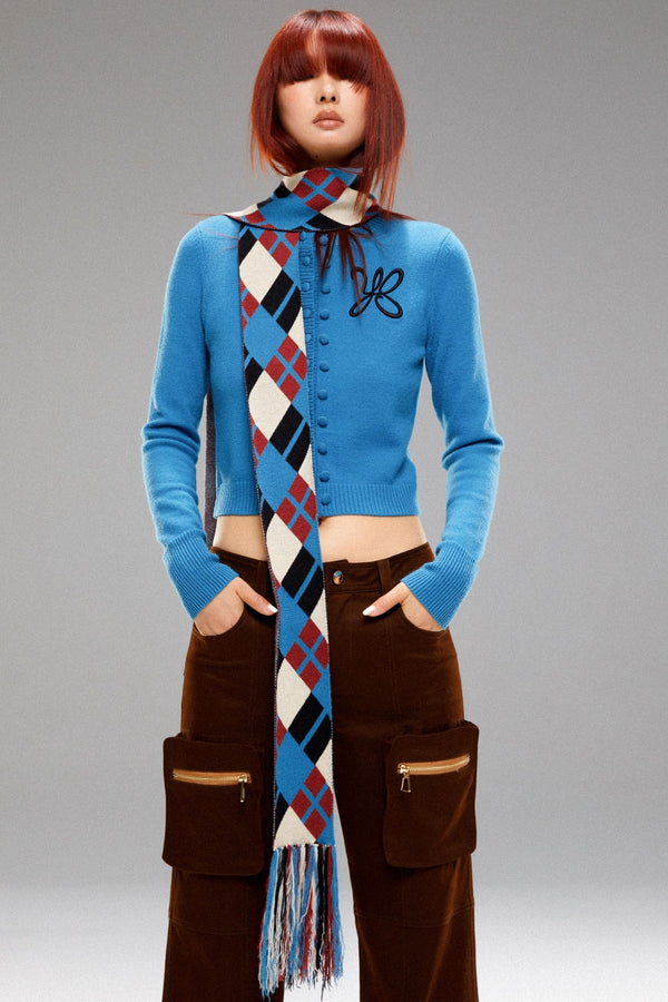 Contrast Check Knit Scarf