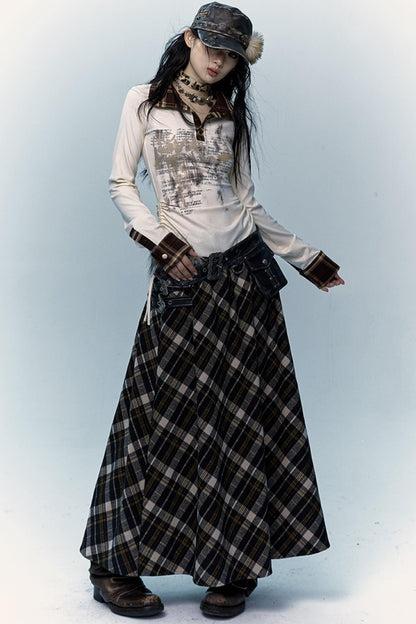 Checked Panel Maxi Skirt