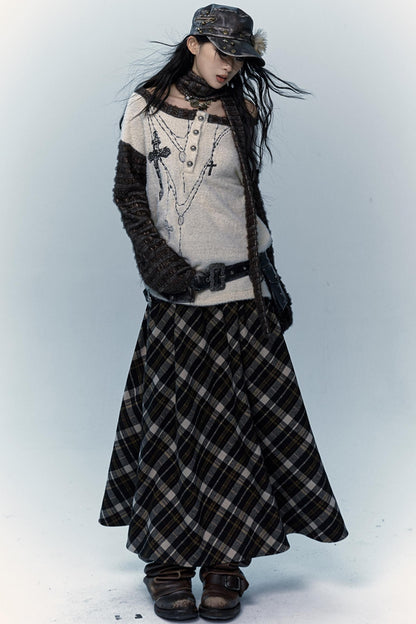 Checked Panel Maxi Skirt