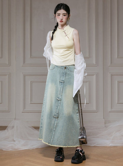 Mango Green Distressed Skirt