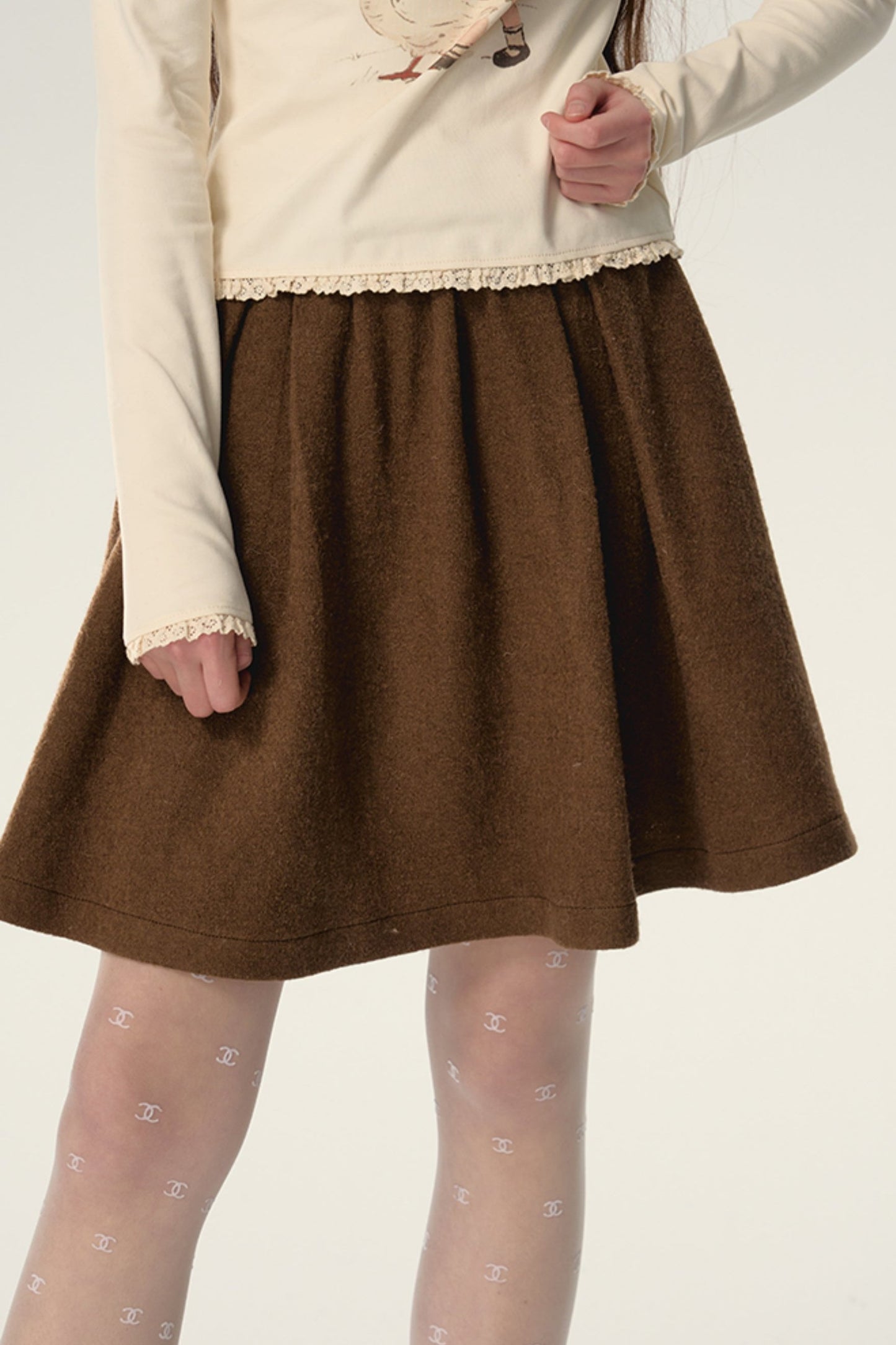 Racer-Shaped Tweed Midi Skirt