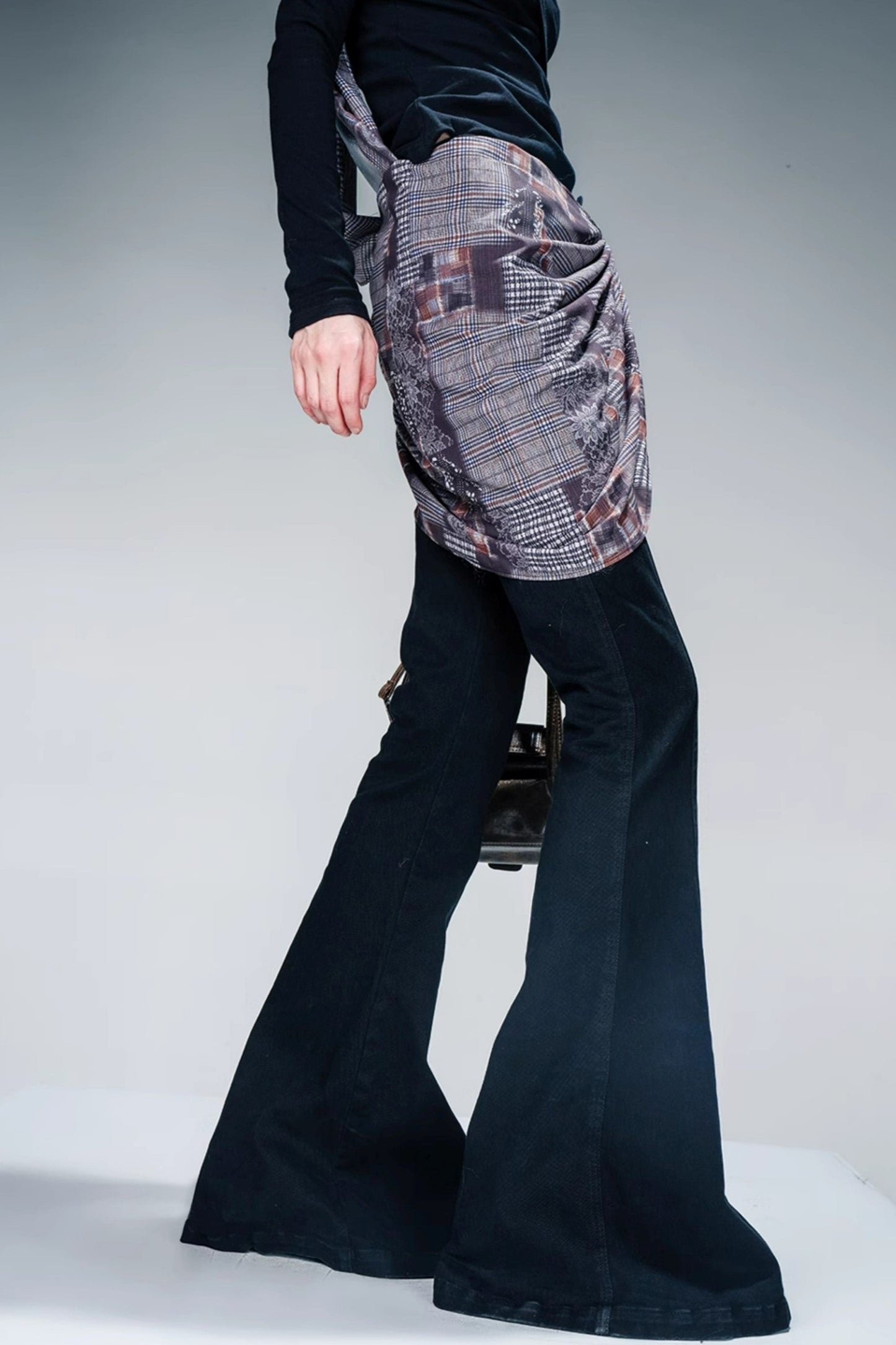 Silk Scarf Slim Bootcut Denim Pants Set