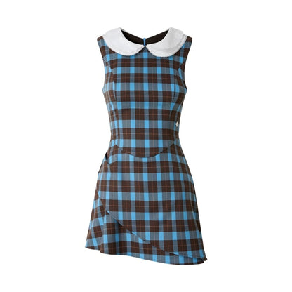Blue Plaid Sleeveless Dress