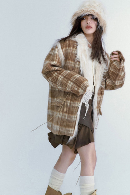 Plaid Tweed Loose Fit Jacket